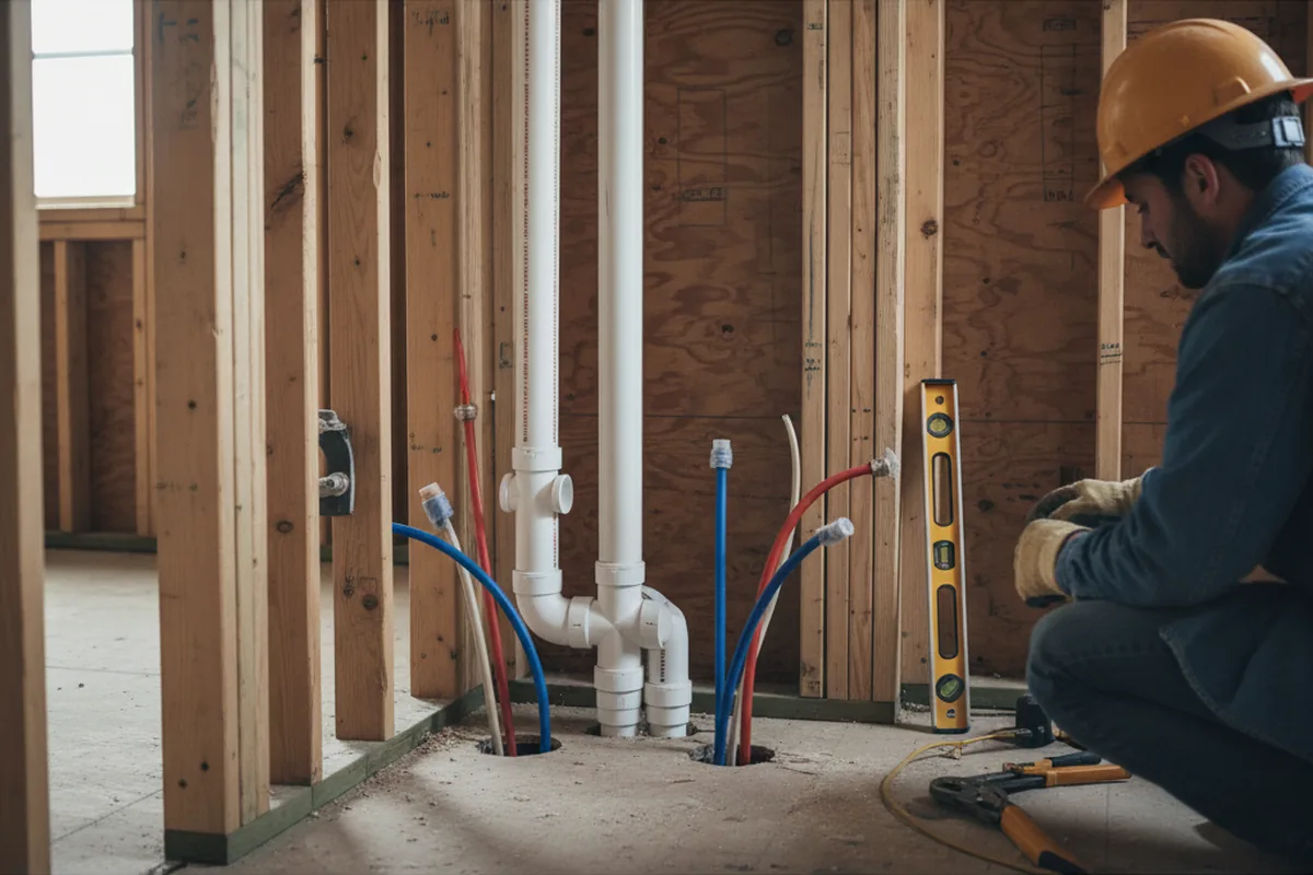 Drain and supply rough-in during Sump Pump Repair in Sierra Madre